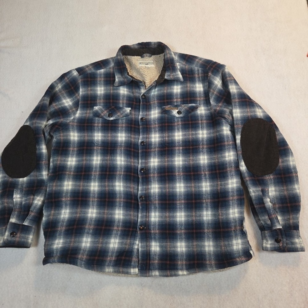 Field & Stream Flannel Shirt Jacket Mens Large Blue Plaid Sherpa Lined Shacket